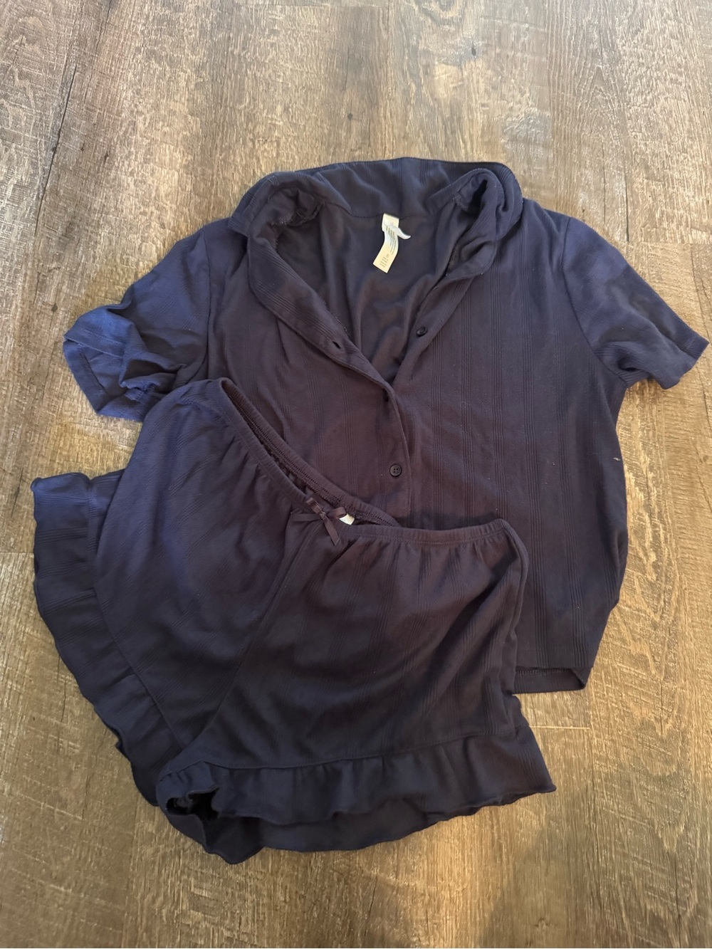 wild fable Navy Short Sleeve Button Top & Ruffle Shorts Pajama Set